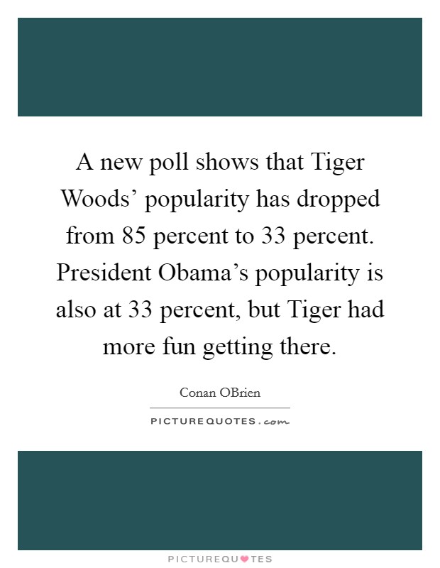 A new poll shows that Tiger Woods' popularity has dropped from 85 percent to 33 percent. President Obama's popularity is also at 33 percent, but Tiger had more fun getting there Picture Quote #1