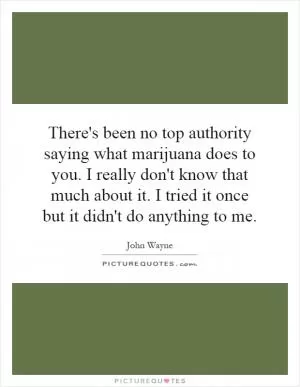 There's been no top authority saying what marijuana does to you. I really don't know that much about it. I tried it once but it didn't do anything to me Picture Quote #1