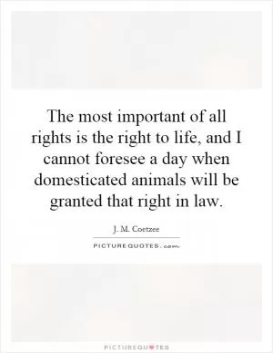 The most important of all rights is the right to life, and I cannot foresee a day when domesticated animals will be granted that right in law Picture Quote #1