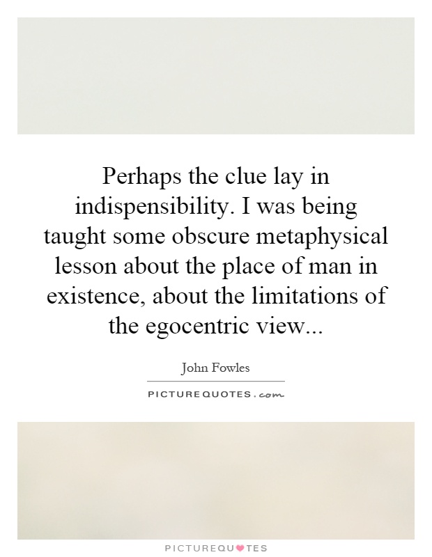Perhaps the clue lay in indispensibility. I was being taught some obscure metaphysical lesson about the place of man in existence, about the limitations of the egocentric view Picture Quote #1