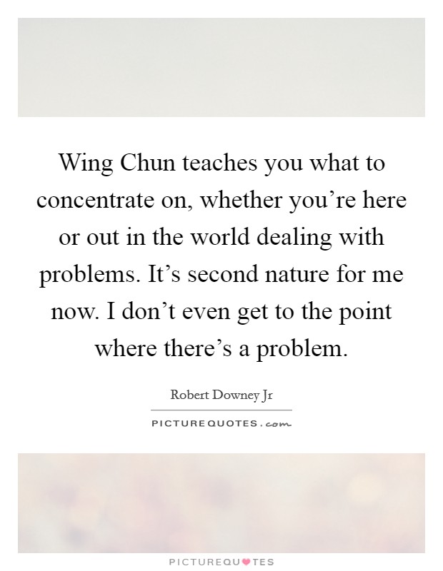 Wing Chun teaches you what to concentrate on, whether you're here or out in the world dealing with problems. It's second nature for me now. I don't even get to the point where there's a problem Picture Quote #1
