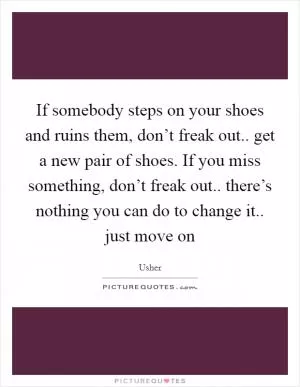 If somebody steps on your shoes and ruins them, don’t freak out.. get a new pair of shoes. If you miss something, don’t freak out.. there’s nothing you can do to change it.. just move on Picture Quote #1