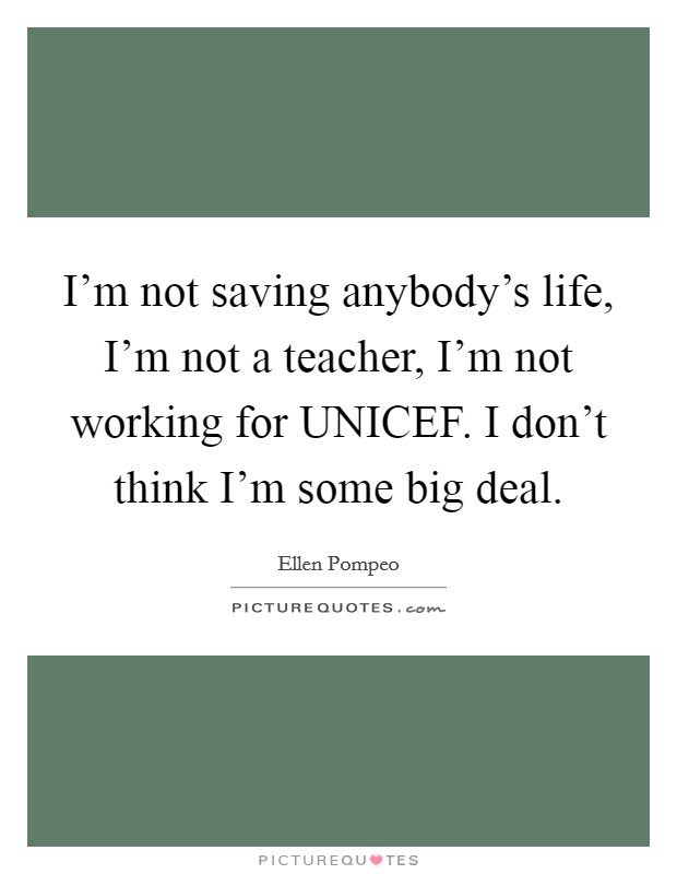 I'm not saving anybody's life, I'm not a teacher, I'm not working for UNICEF. I don't think I'm some big deal Picture Quote #1
