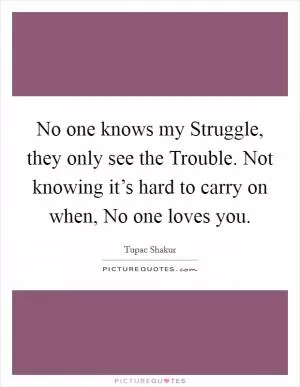 No one knows my Struggle, they only see the Trouble. Not knowing it’s hard to carry on when, No one loves you Picture Quote #1