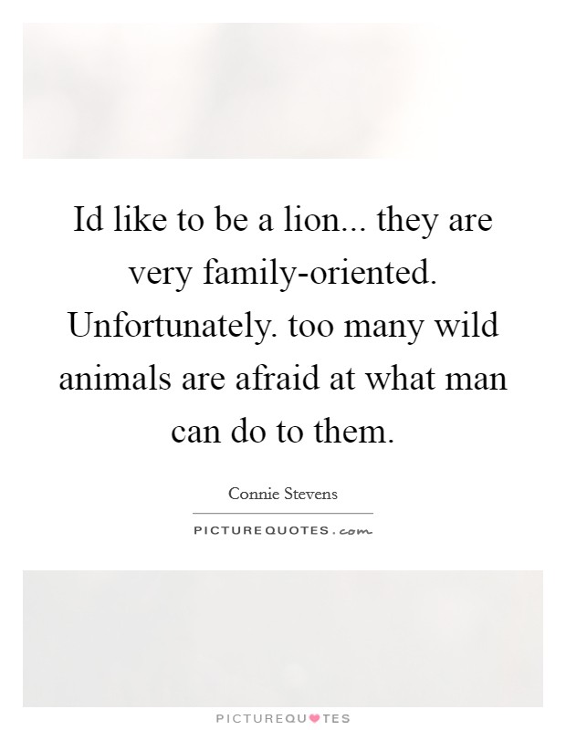 Id like to be a lion... they are very family-oriented. Unfortunately. too many wild animals are afraid at what man can do to them Picture Quote #1