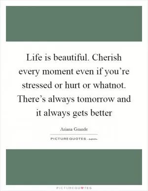 Life is beautiful. Cherish every moment even if you’re stressed or hurt or whatnot. There’s always tomorrow and it always gets better Picture Quote #1