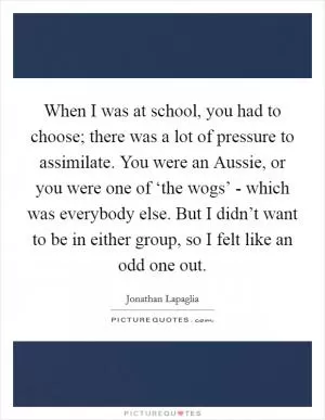 When I was at school, you had to choose; there was a lot of pressure to assimilate. You were an Aussie, or you were one of ‘the wogs’ - which was everybody else. But I didn’t want to be in either group, so I felt like an odd one out Picture Quote #1