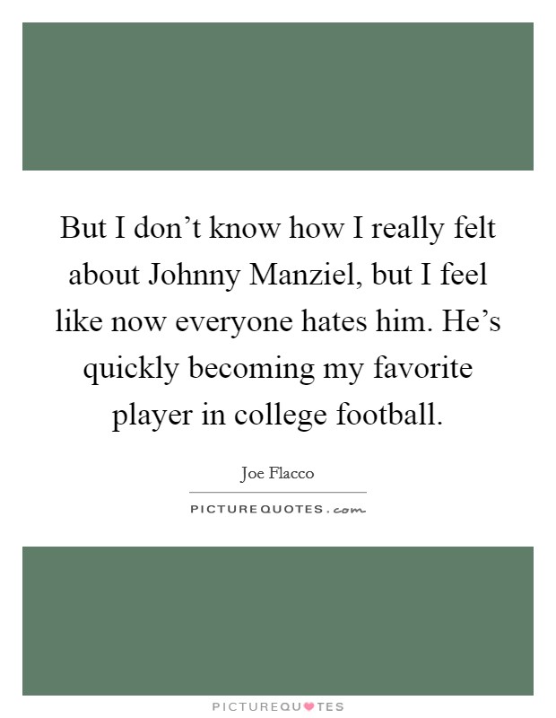 But I don't know how I really felt about Johnny Manziel, but I feel like now everyone hates him. He's quickly becoming my favorite player in college football Picture Quote #1