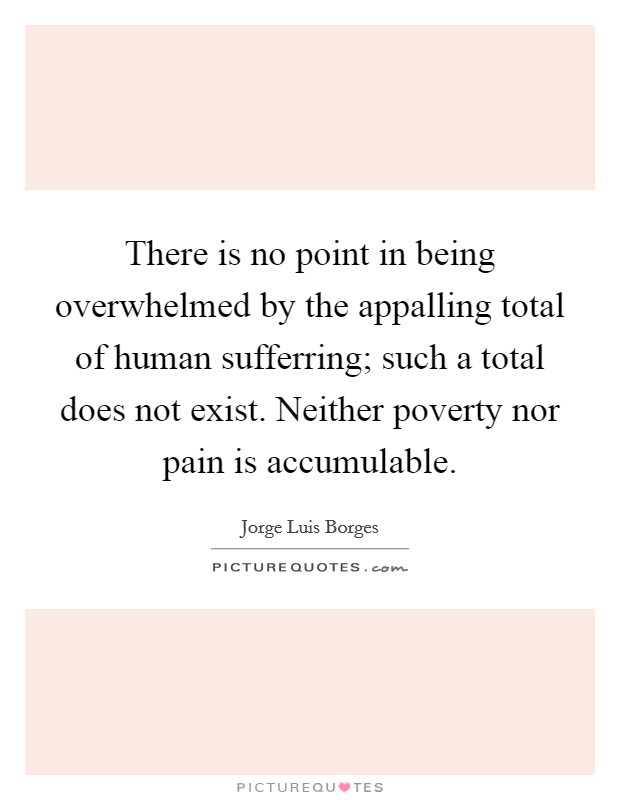 There is no point in being overwhelmed by the appalling total of human sufferring; such a total does not exist. Neither poverty nor pain is accumulable Picture Quote #1