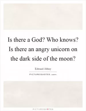 Is there a God? Who knows? Is there an angry unicorn on the dark side of the moon? Picture Quote #1