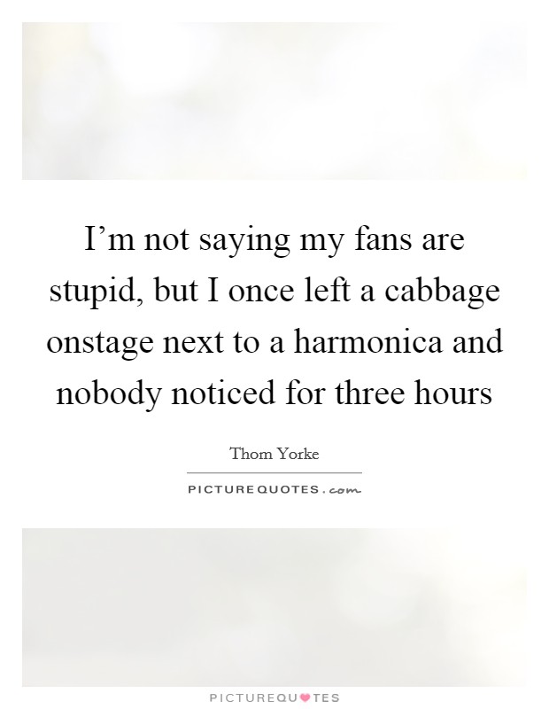 I'm not saying my fans are stupid, but I once left a cabbage onstage next to a harmonica and nobody noticed for three hours Picture Quote #1