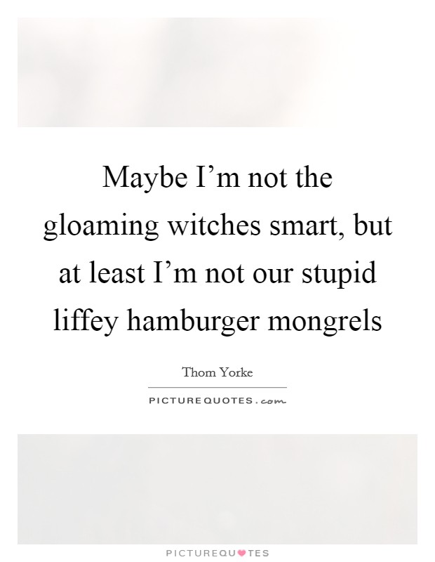 Maybe I'm not the gloaming witches smart, but at least I'm not our stupid liffey hamburger mongrels Picture Quote #1