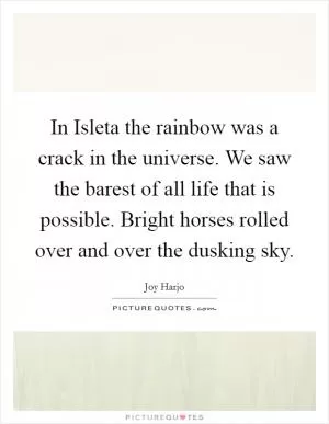 In Isleta the rainbow was a crack in the universe. We saw the barest of all life that is possible. Bright horses rolled over and over the dusking sky Picture Quote #1