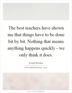 The best teachers have shown me that things have to be done bit by bit. Nothing that means anything happens quickly - we only think it does Picture Quote #1