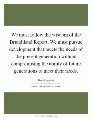 We must follow the wisdom of the Brundtland Report. We must pursue development that meets the needs of the present generation without compromising the ability of future generations to meet their needs Picture Quote #1