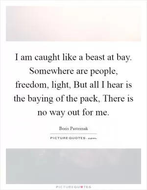 I am caught like a beast at bay. Somewhere are people, freedom, light, But all I hear is the baying of the pack, There is no way out for me Picture Quote #1