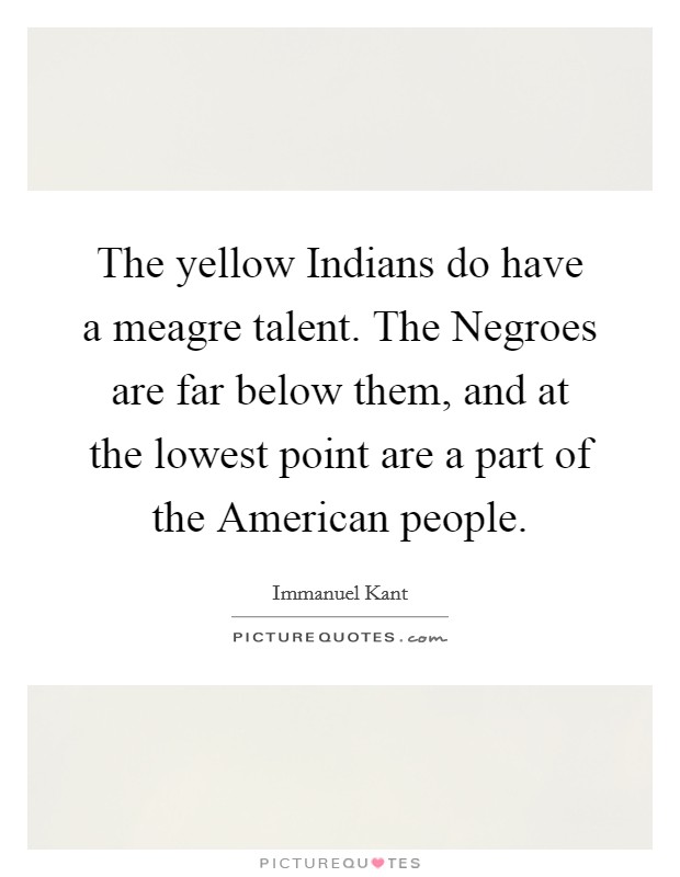 The yellow Indians do have a meagre talent. The Negroes are far below them, and at the lowest point are a part of the American people Picture Quote #1