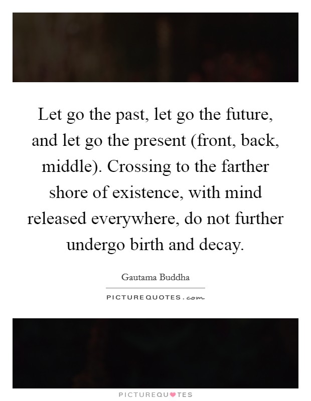 Let go the past, let go the future, and let go the present (front, back, middle). Crossing to the farther shore of existence, with mind released everywhere, do not further undergo birth and decay Picture Quote #1