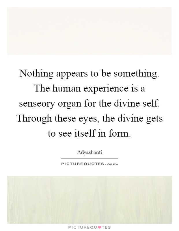 Nothing appears to be something. The human experience is a senseory organ for the divine self. Through these eyes, the divine gets to see itself in form Picture Quote #1