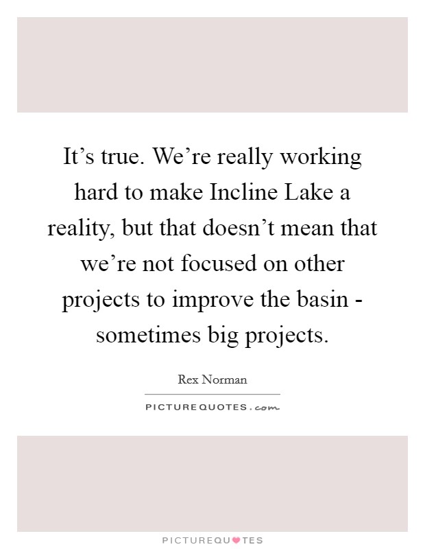 It's true. We're really working hard to make Incline Lake a reality, but that doesn't mean that we're not focused on other projects to improve the basin - sometimes big projects Picture Quote #1