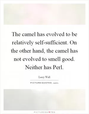 The camel has evolved to be relatively self-sufficient. On the other hand, the camel has not evolved to smell good. Neither has Perl Picture Quote #1