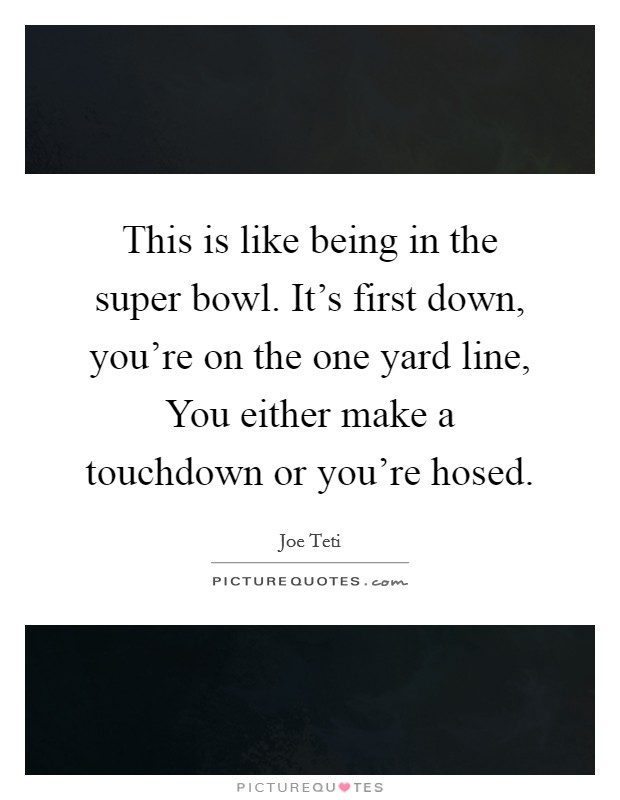 This is like being in the super bowl. It's first down, you're on the one yard line, You either make a touchdown or you're hosed Picture Quote #1