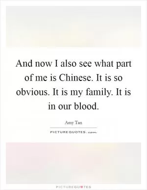 And now I also see what part of me is Chinese. It is so obvious. It is my family. It is in our blood Picture Quote #1