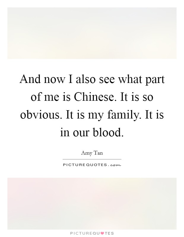 And now I also see what part of me is Chinese. It is so obvious. It is my family. It is in our blood Picture Quote #1