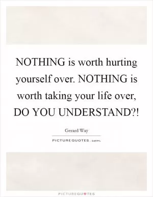 NOTHING is worth hurting yourself over. NOTHING is worth taking your life over, DO YOU UNDERSTAND?! Picture Quote #1