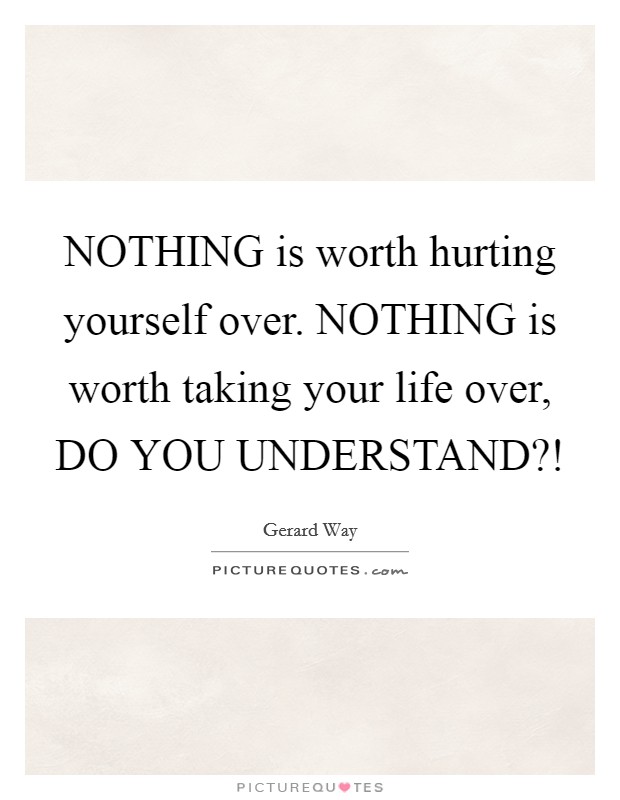 NOTHING is worth hurting yourself over. NOTHING is worth taking your life over, DO YOU UNDERSTAND?! Picture Quote #1