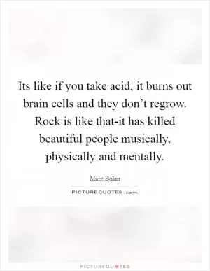 Its like if you take acid, it burns out brain cells and they don’t regrow. Rock is like that-it has killed beautiful people musically, physically and mentally Picture Quote #1