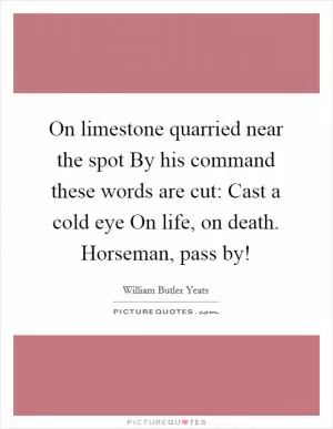 On limestone quarried near the spot By his command these words are cut: Cast a cold eye On life, on death. Horseman, pass by! Picture Quote #1