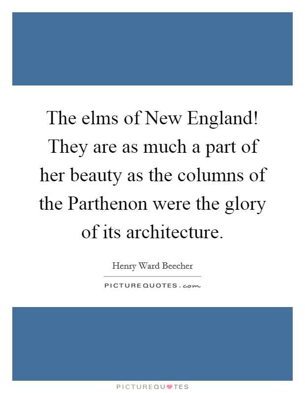 The elms of New England! They are as much a part of her beauty as the columns of the Parthenon were the glory of its architecture Picture Quote #1
