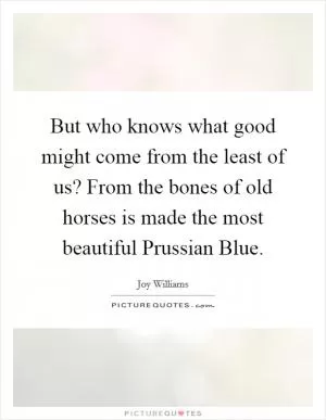 But who knows what good might come from the least of us? From the bones of old horses is made the most beautiful Prussian Blue Picture Quote #1
