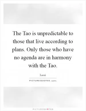 The Tao is unpredictable to those that live according to plans. Only those who have no agenda are in harmony with the Tao Picture Quote #1