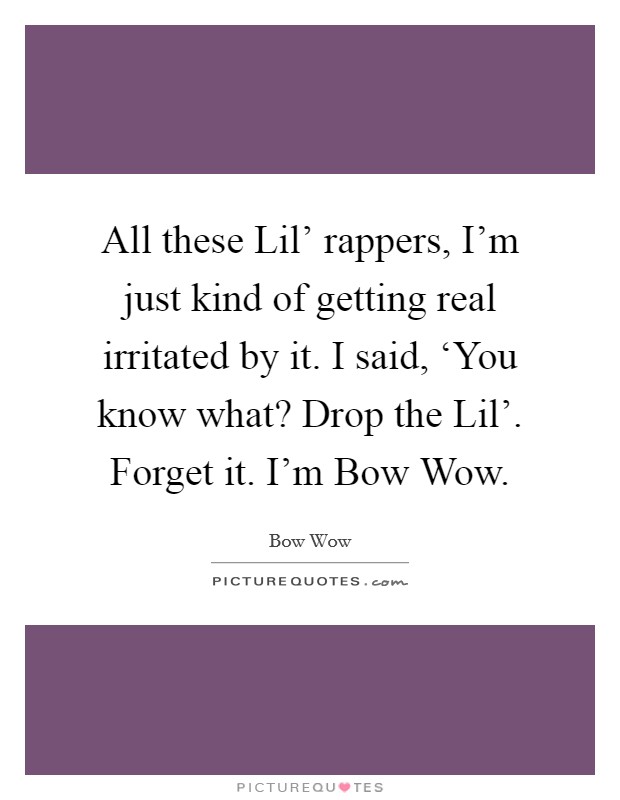 All these Lil' rappers, I'm just kind of getting real irritated by it. I said, ‘You know what? Drop the Lil'. Forget it. I'm Bow Wow Picture Quote #1