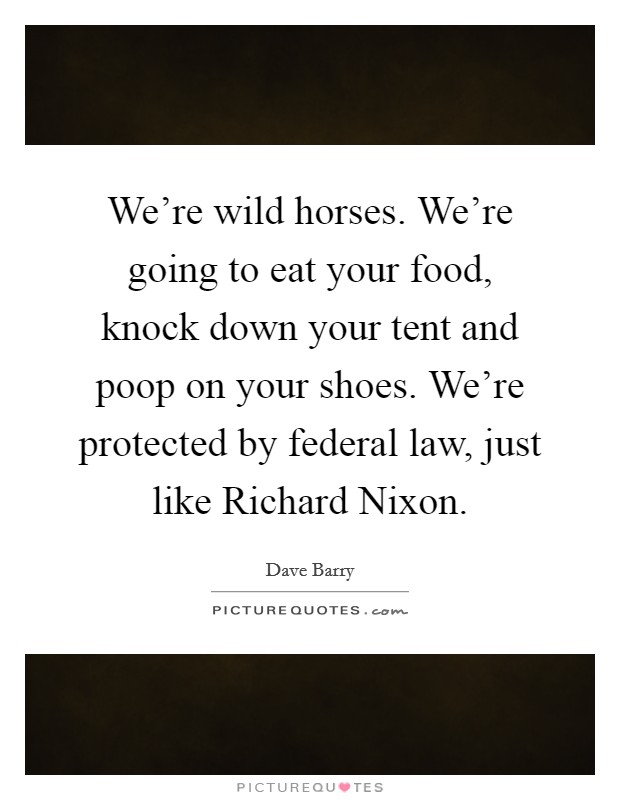 We're wild horses. We're going to eat your food, knock down your tent and poop on your shoes. We're protected by federal law, just like Richard Nixon Picture Quote #1