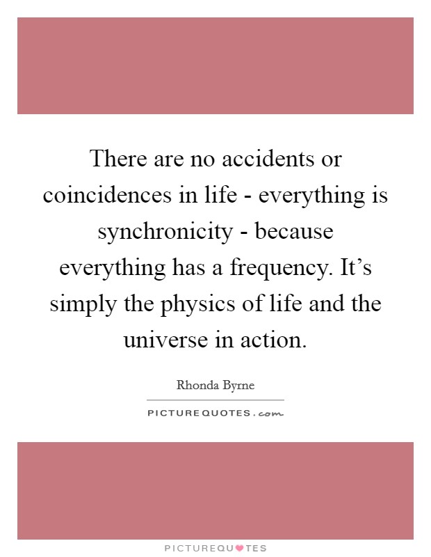 There are no accidents or coincidences in life - everything is synchronicity - because everything has a frequency. It's simply the physics of life and the universe in action Picture Quote #1