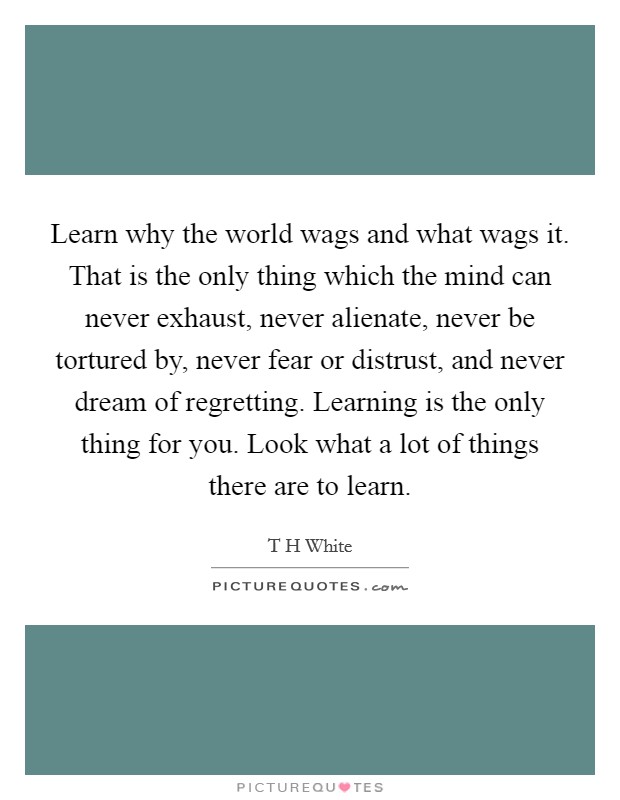 Learn why the world wags and what wags it. That is the only thing which the mind can never exhaust, never alienate, never be tortured by, never fear or distrust, and never dream of regretting. Learning is the only thing for you. Look what a lot of things there are to learn Picture Quote #1