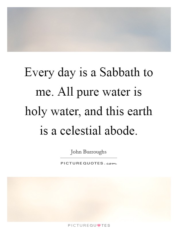 Every day is a Sabbath to me. All pure water is holy water, and this earth is a celestial abode Picture Quote #1
