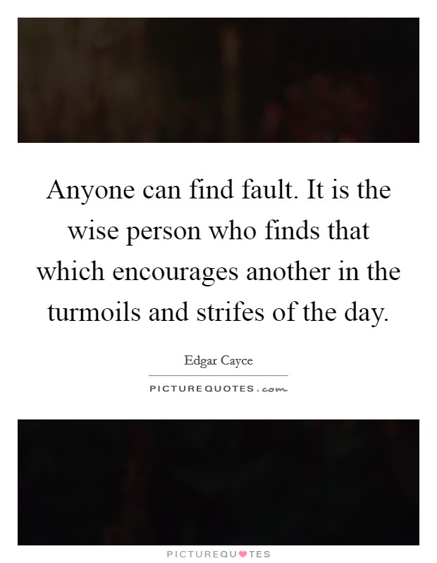 Anyone can find fault. It is the wise person who finds that which encourages another in the turmoils and strifes of the day Picture Quote #1