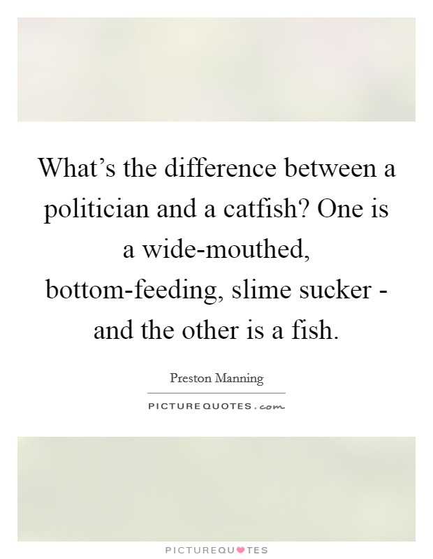 What's the difference between a politician and a catfish? One is a wide-mouthed, bottom-feeding, slime sucker - and the other is a fish Picture Quote #1