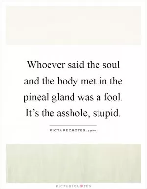 Whoever said the soul and the body met in the pineal gland was a fool. It’s the asshole, stupid Picture Quote #1