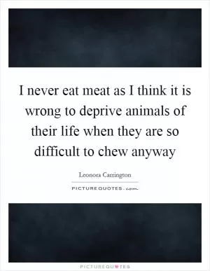I never eat meat as I think it is wrong to deprive animals of their life when they are so difficult to chew anyway Picture Quote #1