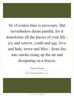 So of course time is necessary. But nevertheless damn painful, for it transforms all the pieces of your life - joy and sorrow, youth and age, love and hate, terror and bliss - from fire into smoke rising up the air and dissipating on a breeze Picture Quote #1