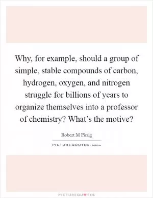 Why, for example, should a group of simple, stable compounds of carbon, hydrogen, oxygen, and nitrogen struggle for billions of years to organize themselves into a professor of chemistry? What’s the motive? Picture Quote #1