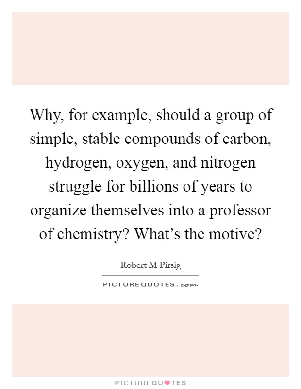 Why, for example, should a group of simple, stable compounds of carbon, hydrogen, oxygen, and nitrogen struggle for billions of years to organize themselves into a professor of chemistry? What's the motive? Picture Quote #1
