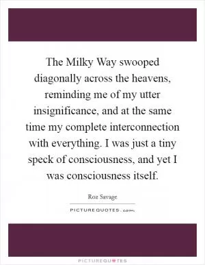 The Milky Way swooped diagonally across the heavens, reminding me of my utter insignificance, and at the same time my complete interconnection with everything. I was just a tiny speck of consciousness, and yet I was consciousness itself Picture Quote #1