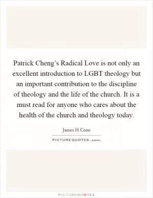 Patrick Cheng’s Radical Love is not only an excellent introduction to LGBT theology but an important contribution to the discipline of theology and the life of the church. It is a must read for anyone who cares about the health of the church and theology today Picture Quote #1