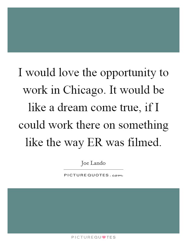 I would love the opportunity to work in Chicago. It would be like a dream come true, if I could work there on something like the way ER was filmed Picture Quote #1